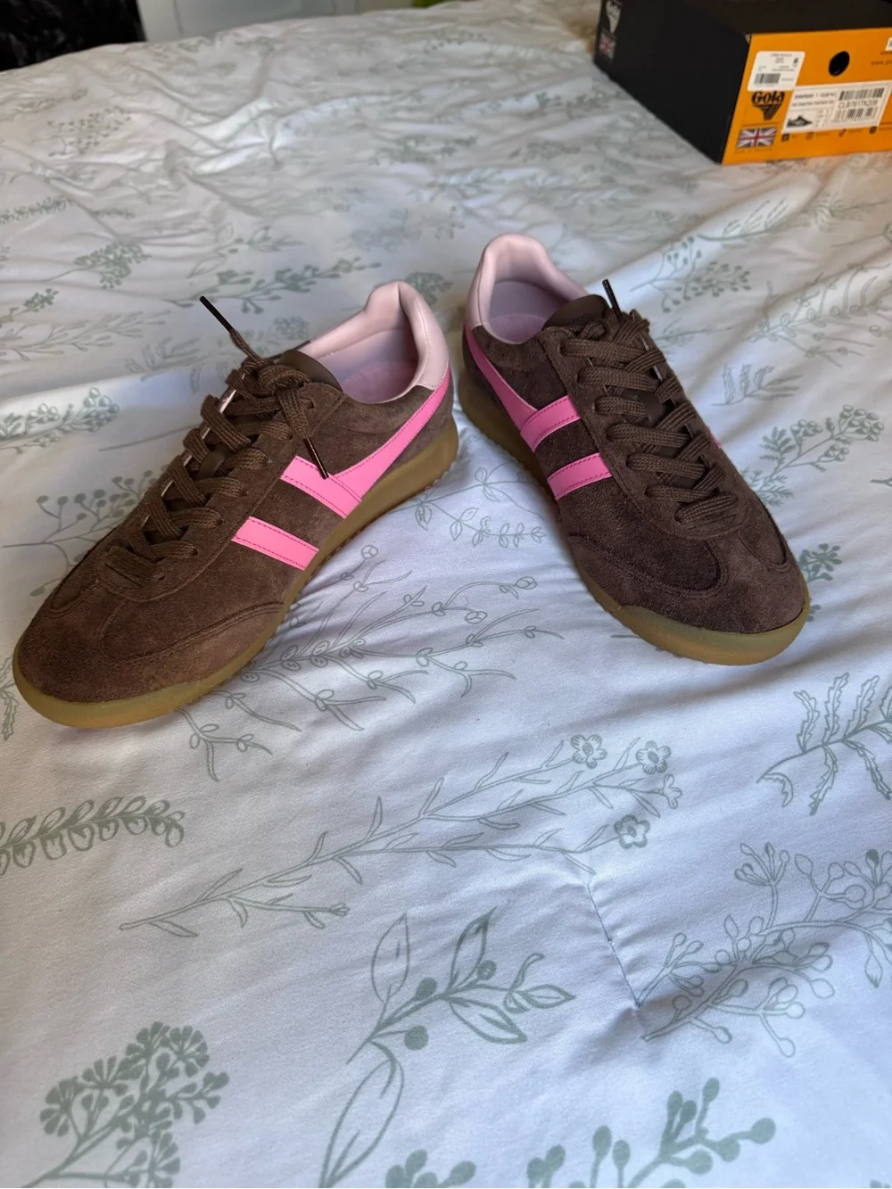 Gola Women's Brown Suede Sneakers with Pink Stripes